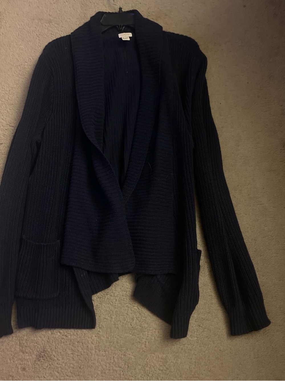 J Crew Black Women's Navy Open-Front Ribbed Cardigan Sweater -Size XL